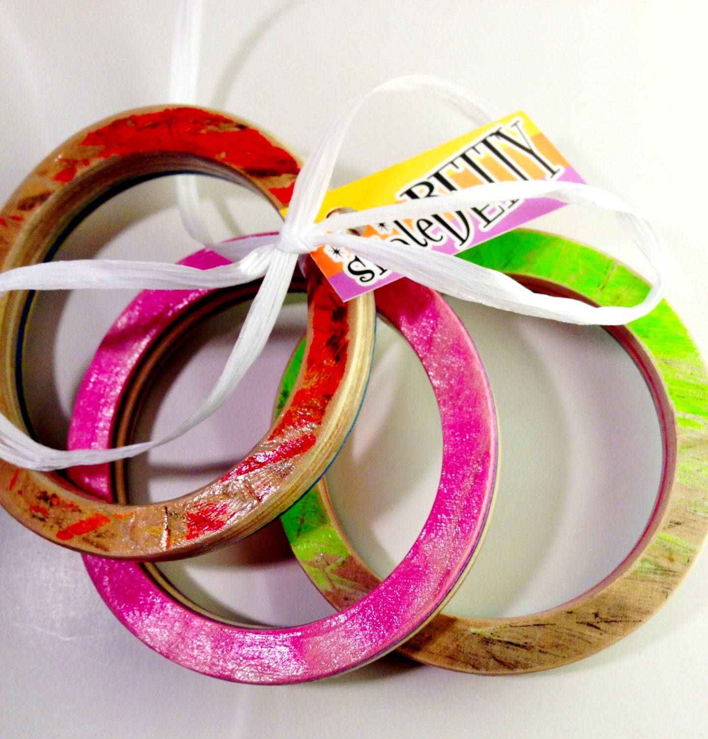 Recycled Skate Wood Bangle Bracelet Set