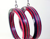 Recycled Skateboard Wood Hoop Earrings