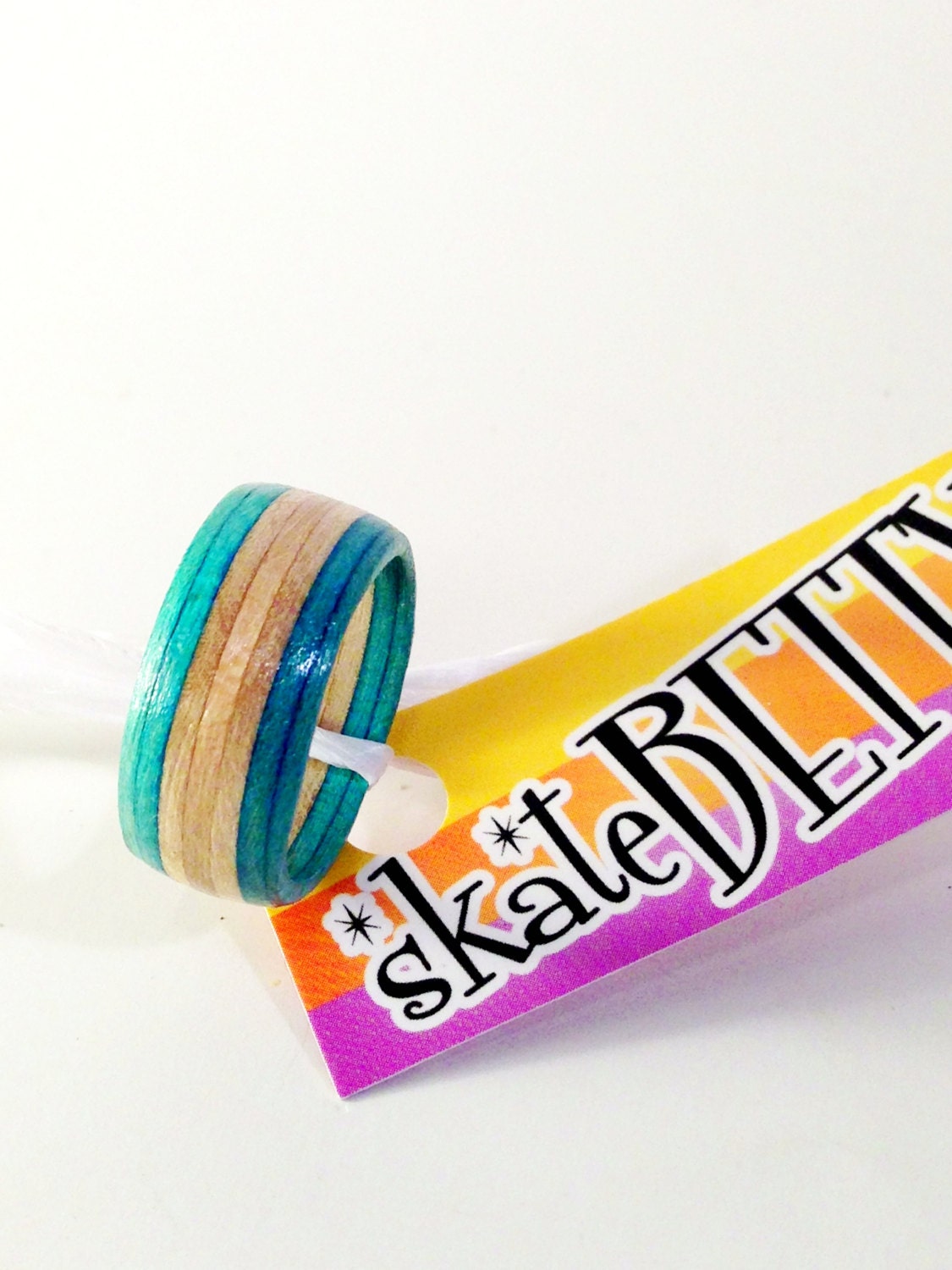 Recycled Skateboard Wood Ring Blue and Maple