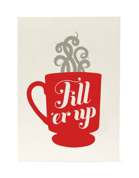 Retro Coffee Cup (red) /  5x7 screenprint