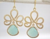 Gold Earrings, Tiffany Blue Earrings, Tiffany Blue Wedding, Bridesmaids Jewelry, Bridesmaid gifts