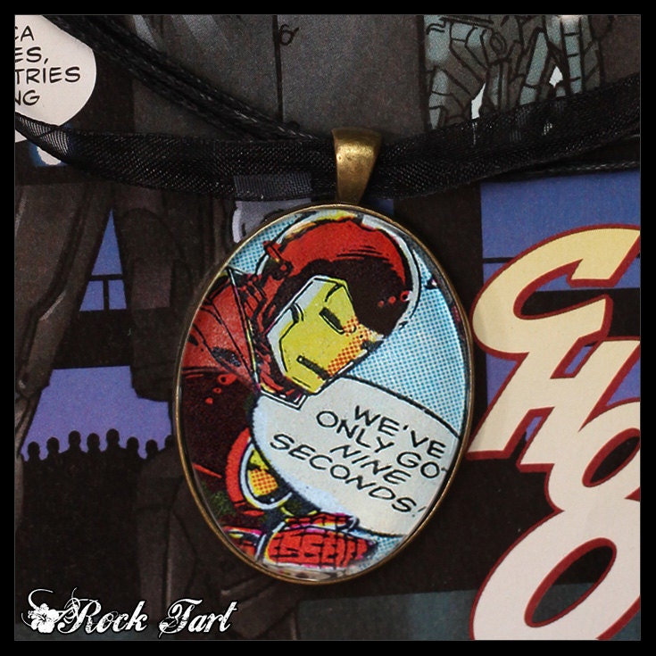 Iron Man Pendant Necklace - Upcycled from Iron Man Comic Book /superhero comics geek chic pop art/