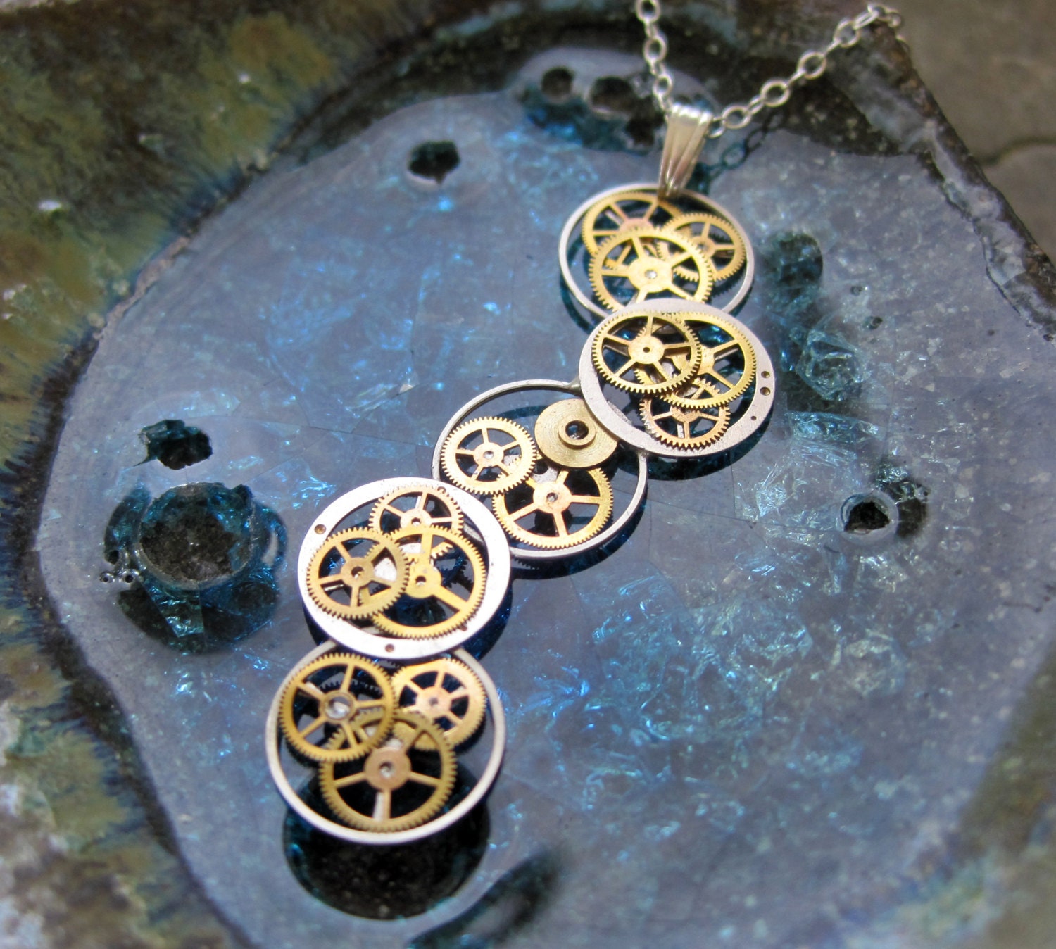 Cascading Clockwork Pendant "Evaporate" Delicate Recycled Mechanical Watch Gear Necklace Elegant by A Mechanical Mind