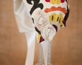 Luxury Reversible Floral and Paisley Bonnet, 6-12 months, Ready to ship