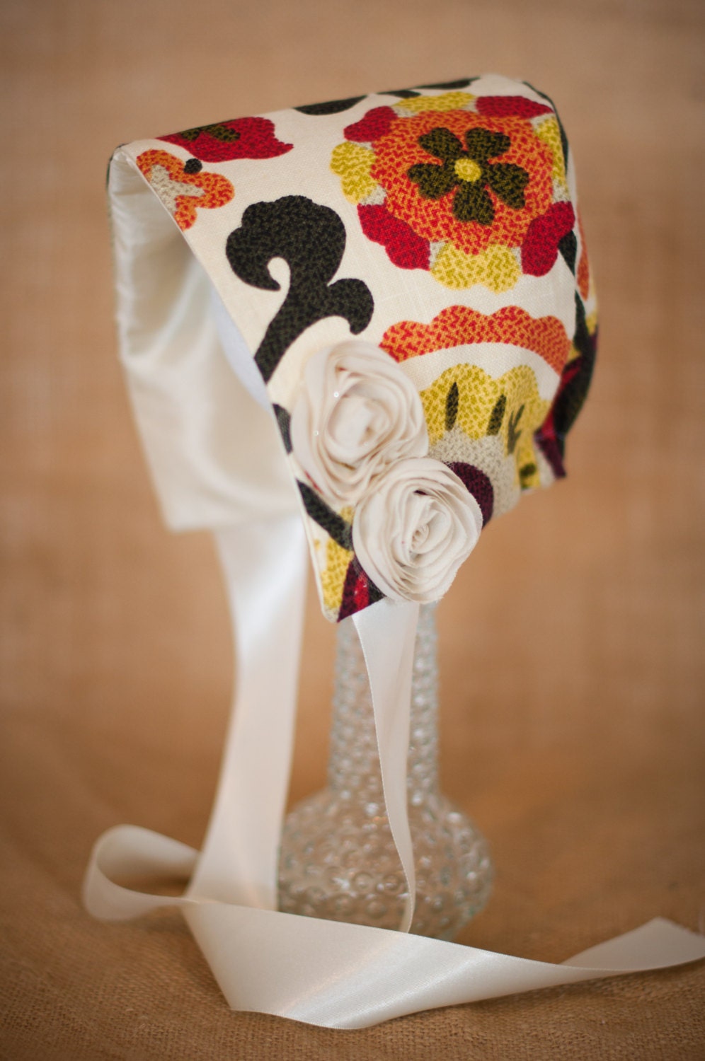 Luxury Reversible Floral and Paisley Bonnet, 6-12 months, Ready to ship