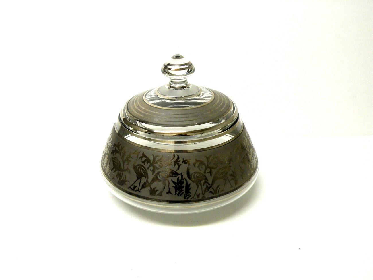 Mid Century Modern Bohemia Crystal Wedding Rings, Covered Candy Dish Platinum, Made in Czechoslovakia