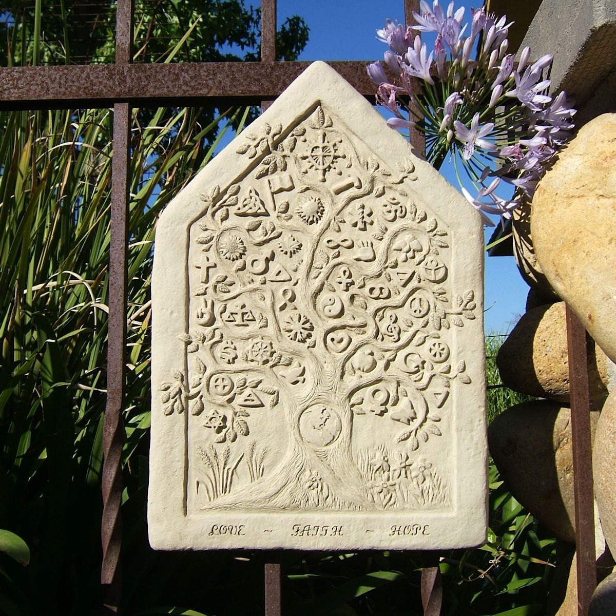 ONE EARTH TABLET - Stone "Tree of Life" Outdoor Wall Hanging (c/v)