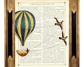 Airship Balloon drawn by birds - Vintage Victorian Book Page Art Print Steampunk