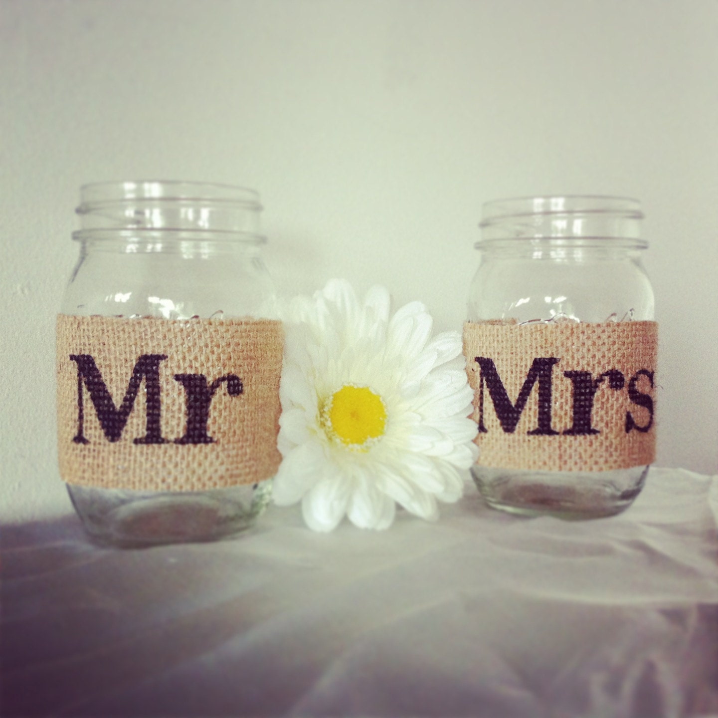 Tan Burlap Mr And Mrs Mason Jar Set Burlap By Downintheboondocks