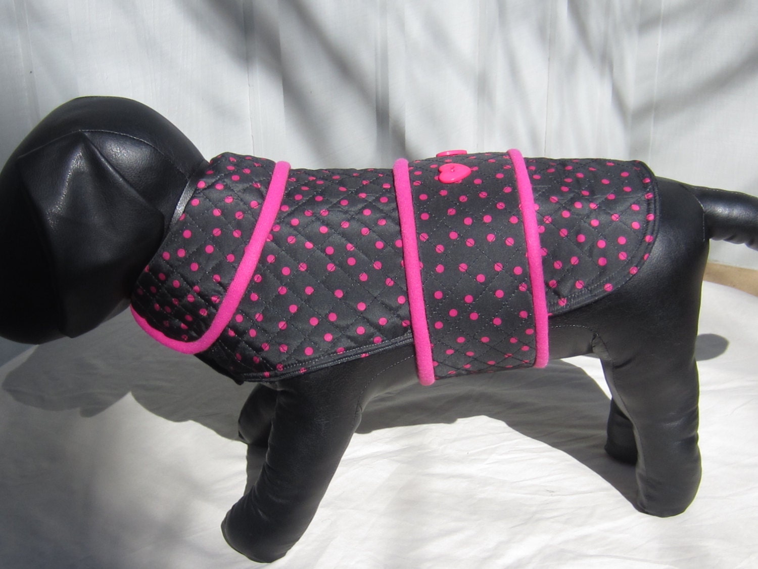 Black with Pink Dot Quilted Dog Coat Medium