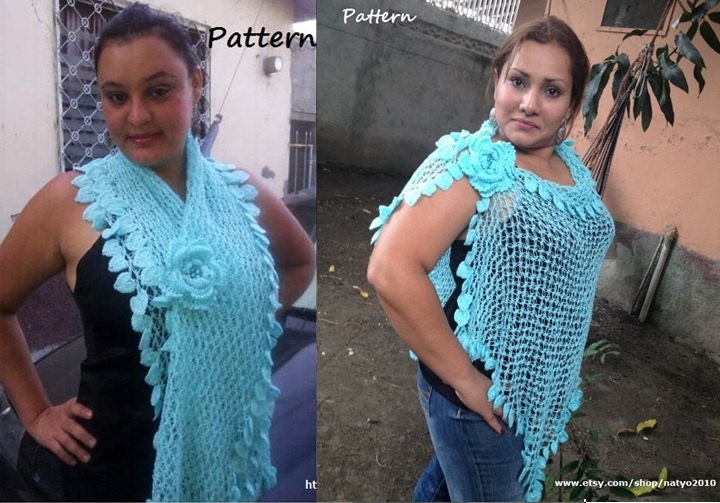 Hearts Shawl or Scarf  with Beauty Flower - DUAL PORPOSE Crochet Pattern by E-mail
