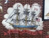 Vintage 70s Window Curtain, Nautical Fabric, Curtain Panel, Tattoo Flash Art, Nautical Decor
