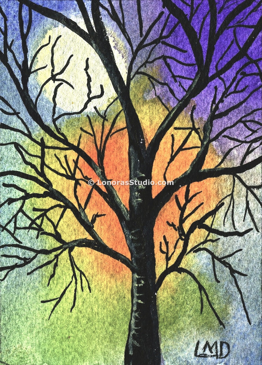 Autumn Tree,  ACEO Limited Edition Miniature Landscape Art Print, Art Card,  2.5 x 3.5 inches