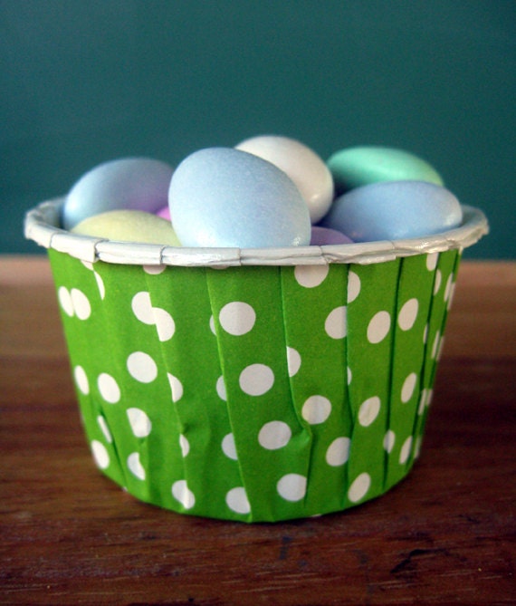 Lime Green Portion Cups - Set of 24 Waxed Cupcake Cups - Polka Dot Nut Cups for Wedding, Birthday or Showers