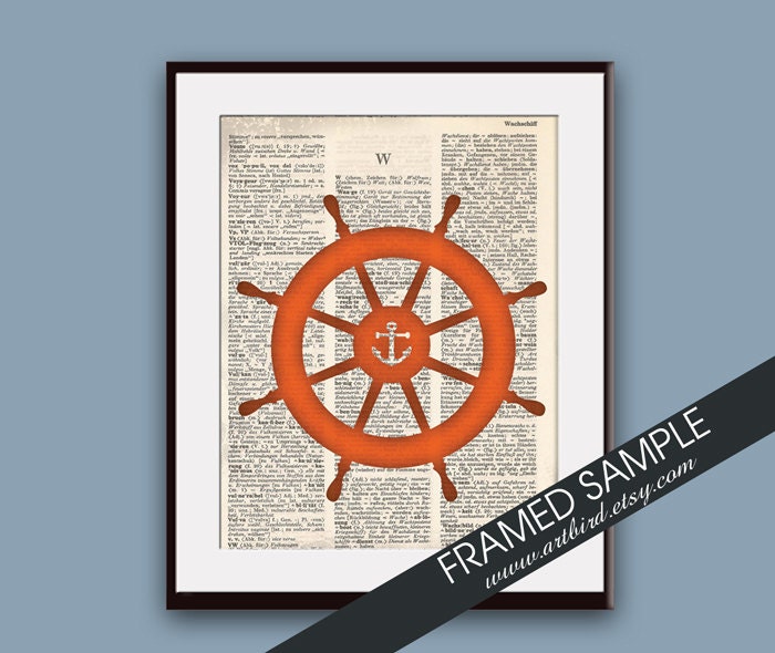 Ship Wheel Dictionary Art (series A)  11x14 Art Print (ART BIRD Art Prints - Modern Elegance)