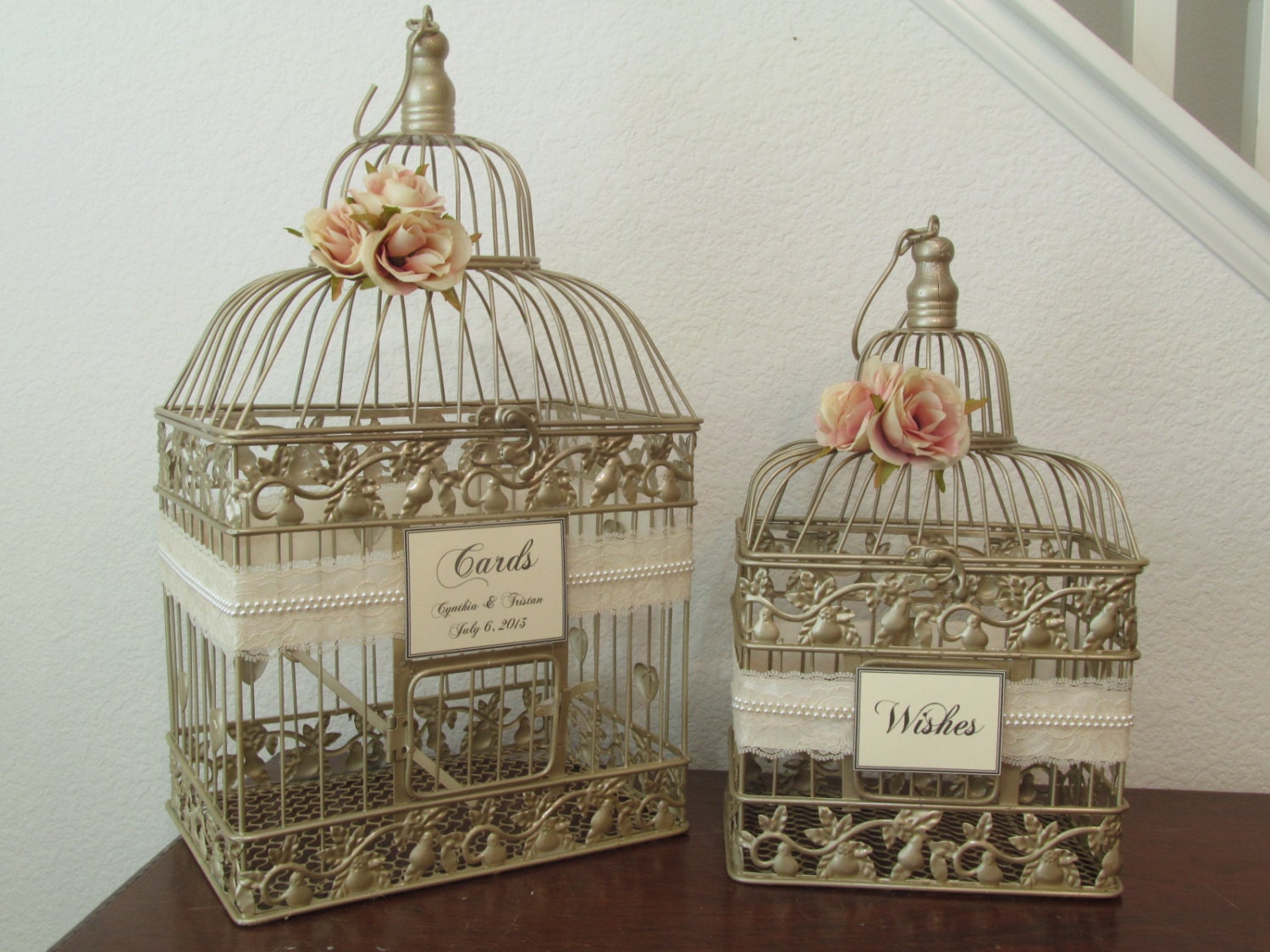 Champagne Wedding Card Box Set / Victorian / Wishes / Wishing Well / Pearls and Lace / Bird Cage Wedding Card Holder Set