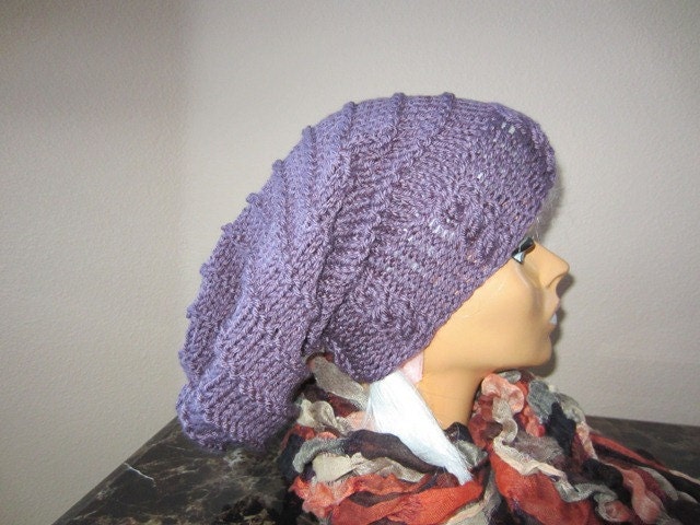Knit Slouchy Beanie Hat Knit Chunky Hat Oversized Baggy Beret Chunky Knit Dusty Purple Spring Accessory