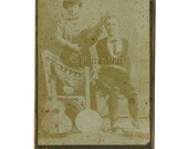 Cabinet Card Antique Photo / Armless Fiddler Violinist / Woman with Guitar / Banjo Dulcimer / Victorian Musicians
