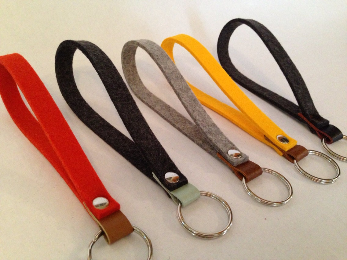 Poppy red and tan leather keychain wrist strap