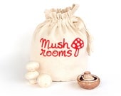 MUSHROOMS: Handmade reusable eco friendly fresh produce storage bag. Hemp organic cotton canvas tote. Original art design. Small Size 2.