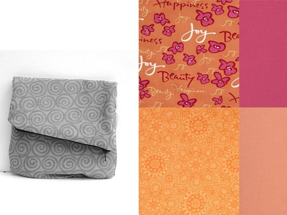 Clutch. Medium Pouch. FoldOver. Pink and Peach Collection. Spring/Summer Line. Inspirational Words Flowers Solids. iPad Sleeve Kindle Cover