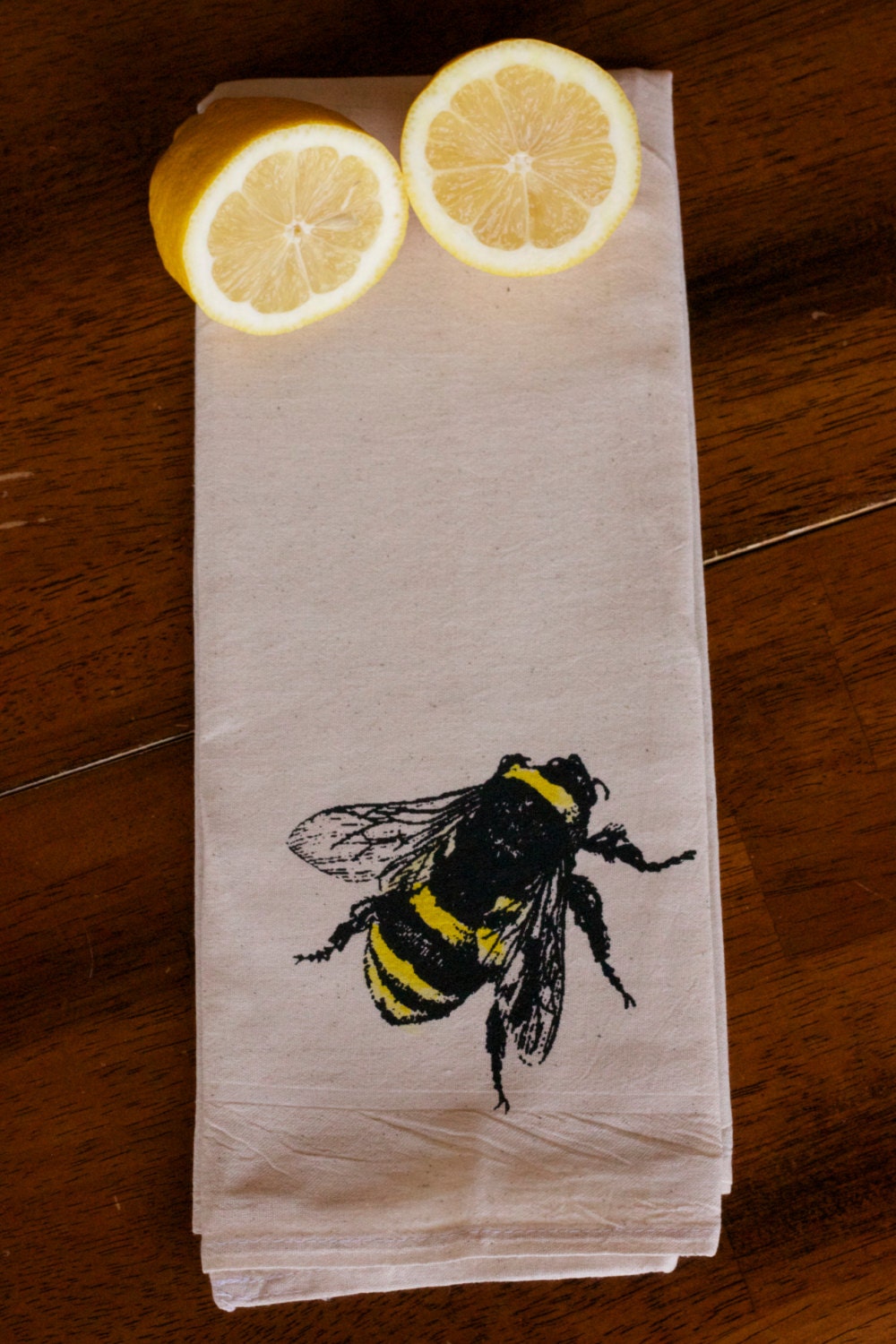 Tea Towel - Hand Printed Organic Flour Sack - Painted Bee