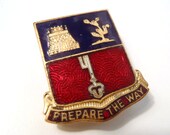 Vintage 116th Engineering Battalion Distinctive Unit Insignia Enamel Pin Gold Toned Metal, Red Blue and Gold, N.S. Meyer Inc. New York