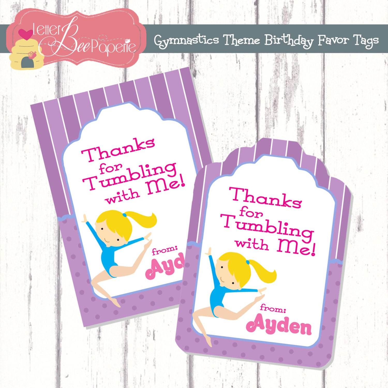 Gymnastics Theme Birthday Favor Tags - Printable Digital File - Customize Your Colors Il_570xn