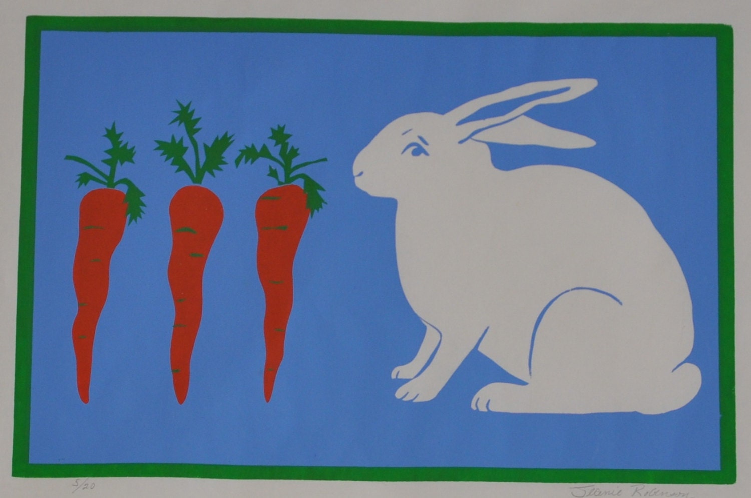 Bunny and Carrots Original Block Print