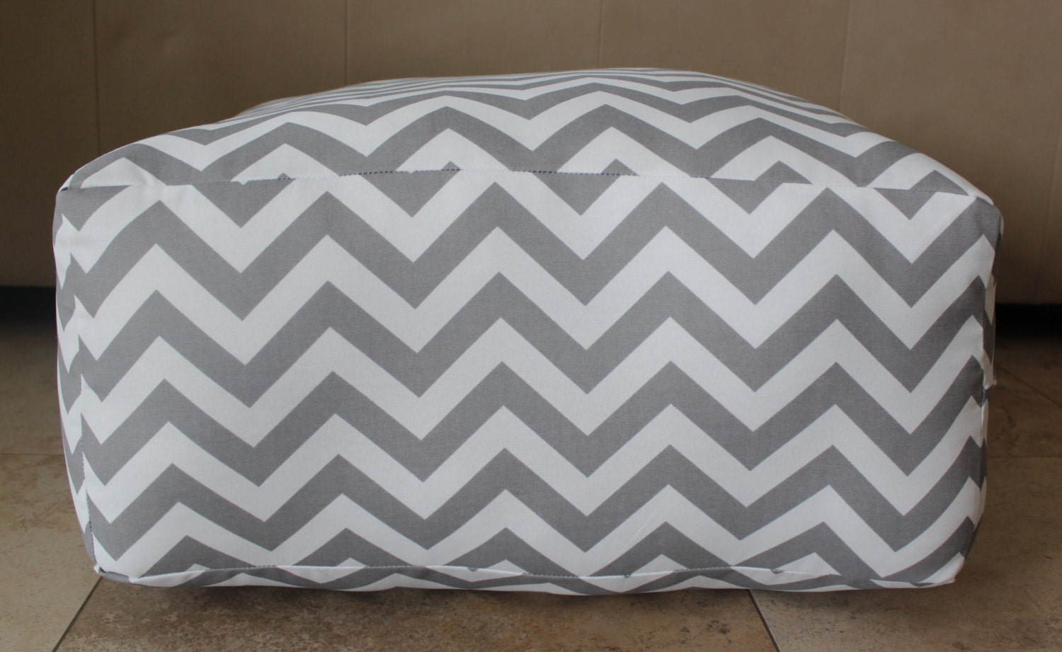 READY TO SHIP - Square Pouf Floor Pillow Outdoor Grey White Zig Zag Chevron
