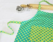 Aqua and Green Dots Child Apron with pocket