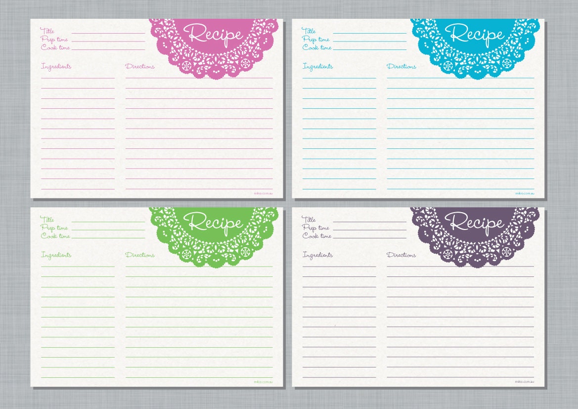 Set of 4 printable recipe cards - Doily