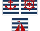 SALE Nautical Room Decor, Custom Name Wall Art Wall Art, Set of three- 8x10 prints, Cute with Striped or Nautical themes or toddler room