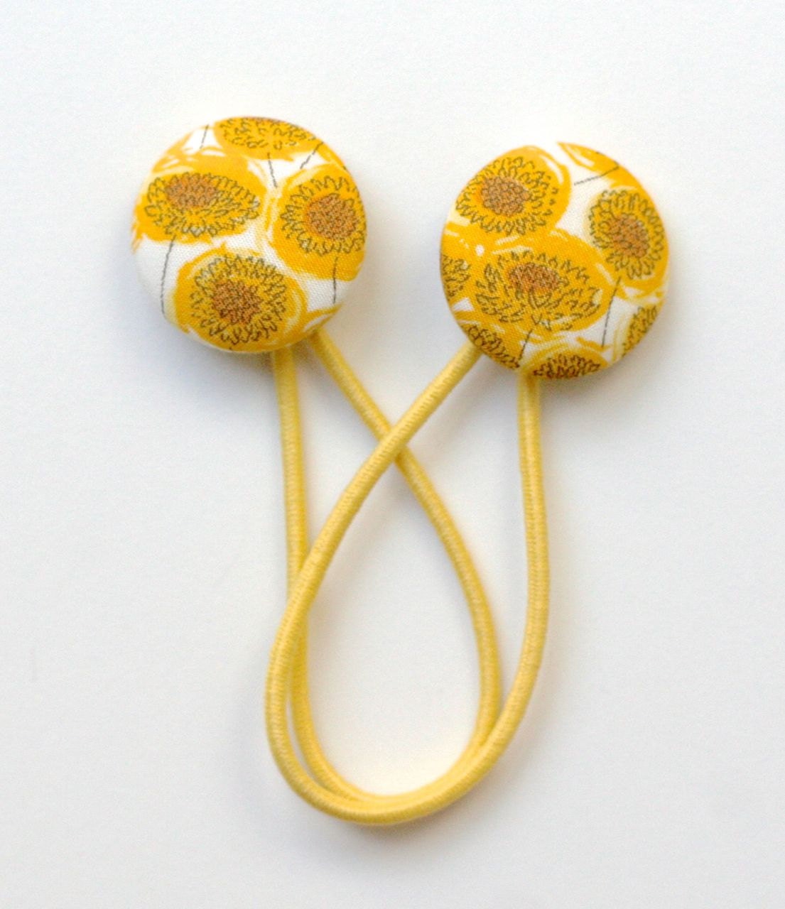 Liberty of London 2013 Hair Ties - Xanthe Sunshine covered Buttons on Snagless Elastics  - Yellow and Brown