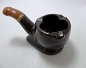 Vintage Ashtray Ceramic Pipe PAL MAR Japan 1960s 1970s Retro Art Deco MOD Cigarette Holder Brown Home Decor
