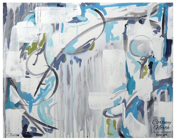 Gray and Turquoise - 16x20 Original Abstract Acrylic Painting, turquoise and gray decor, modern abstract art, aqua