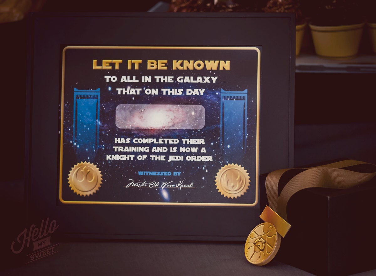 Star Wars Party - Jedi Training Certificate - INSTANT DOWNLOAD - Printable Party Favor