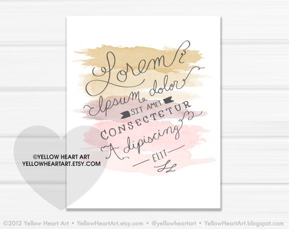 Graphic Art Print "Lorem Ipsum" in Peach, Mustard and Gray - Art for Graphic Designers by Yellow Heart Art