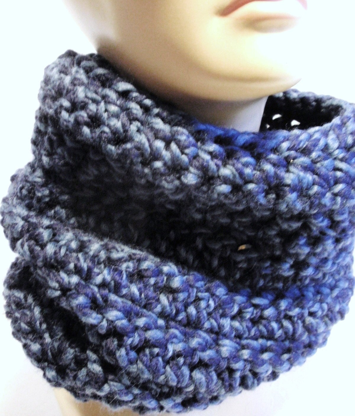 BLUEBERRY TWIST Crochet Chunky Cowl Neckwarmer Scarf Cozy  - Chunky Acrylic and Lamb's Wool - Gift for Sister, Mom, Daughter, Aunt, Niece