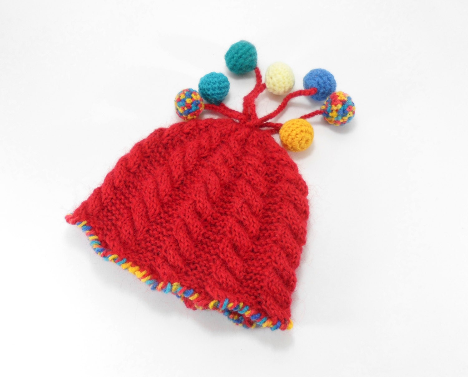 Hand Knitted Baby Hat - Red, 0 - 6 months