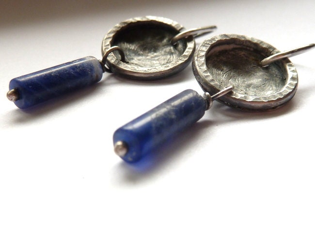 Sterling Silver and Lapis earrings, textured