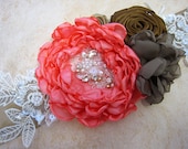 Bridal Sash - Coral Brown Latte Sash with Lace, Swarovski Crystals for Wedding, Bridesmaid, Formal occasion or an Event MADE TO ORDER