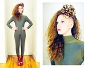 Vtg 80s Gold Iridescent Bodysuit S/XS