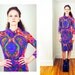 Vtg 70s Psychedelic Paisley Print Midi Dress S/M
