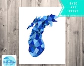 Geometric Great Lake - Lake Michigan Map Watercolor - Hipster Art - Giclee - Map Painting - For the Home - Dorm Art - Office