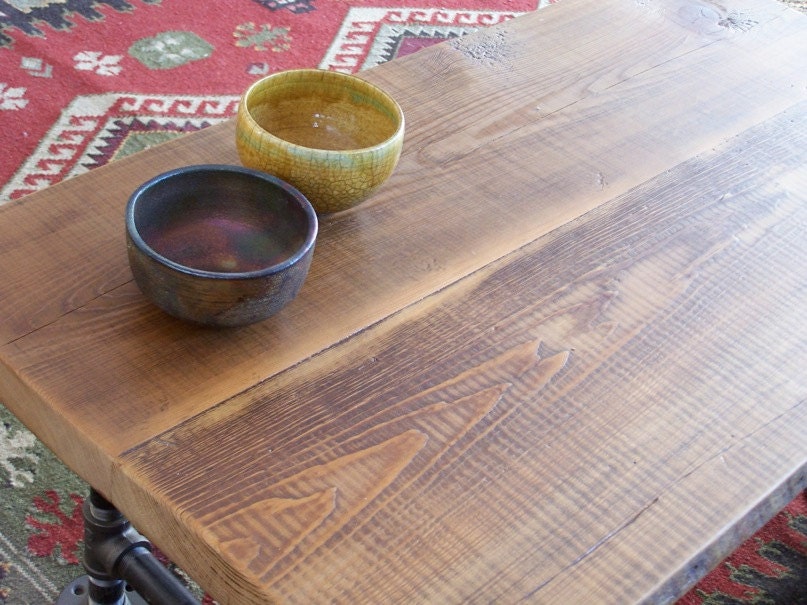 Coffee Table Barn Beam with Industrial Pipe Fitters Base " Made In Chicago"