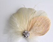 Wedding Bridal Ivory Champagne Peacock Feather Rhinestone Jewel Veiling Head Piece Hair Clip Fascinator Accessory