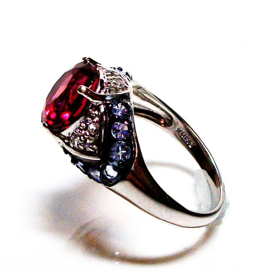 Feldspar accented with tanzanite and white topaz cocktail ring hand set in sterling silver s9 "Remembering Johnny"