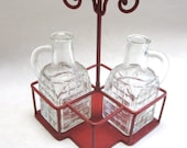 Vintage Cruet Set Oil Vinegar Red Wren Condiment Holder