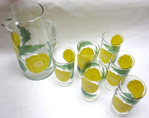 Reserved Julie Yellow Rose Pitcher And 6 by sweetie2sweetie